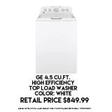 GE 4.5cu.ft Top Load Washer