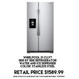 Whirlpool 21cu.ft Side by Side Refrigerator