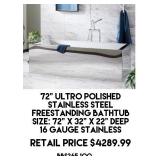 72" Ultro Polished SS Freestanding Bathtub