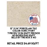 12" x 24" Porcelain Tile x 40 boxes