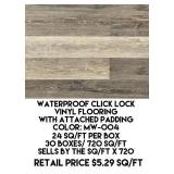 Waterproof Click Lock Vinyl Flooring w/Pad x 720
