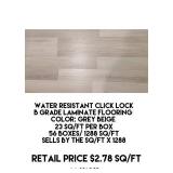 Water Resistant Laminate Flooring x 1288 sq ft