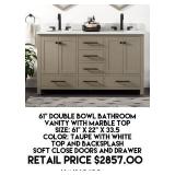 61" Double Bowl Bathroom Vanity w/Marble Top
