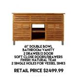 61" Double Bowl Bathroom Vanity