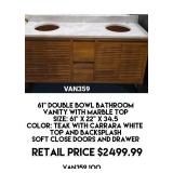 61" Double Bowl Bathroom Vanity w/Marble Top