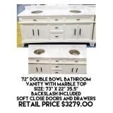72" Double Bowl Bathroom Vanity w/Marble Top