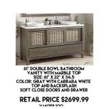 61" Double Bowl bathroom Vanity w/Marble Top
