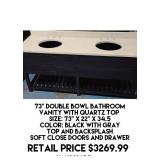 73" Double Bowl Bathroom Vanity w/Quartz Top