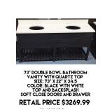 73" Double Bowl Bathroom Vanity w/Quartz Top