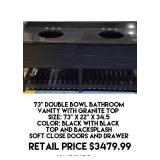 73" Double Bowl Bathroom Vanity w/Granite Top