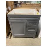Anka Cement Gray Vanity with nickel hardware.