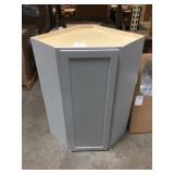 Heather gray corner wall cabinet. Scratched.