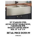 33" SS 60/40 Offset Double Bowl Farmhouse Sink