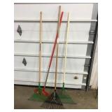 various sized leaf rake x 4 rakes
