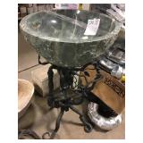 Marble vessel sink w/wrought iron stand
