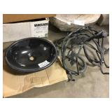 smooth stone vessel sink w/wrought iron stand