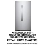 Whirlpool 25cu.ft Side by Side Refrigerator