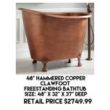 48" Hammered Copper Clawfoot Freestanding Bathtub