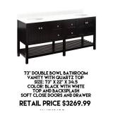 73" Double Bowl Bathroom Vanity w/Quartz Top