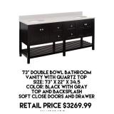 73" Double Bowl Bathroom Vanity w/Quartz Top