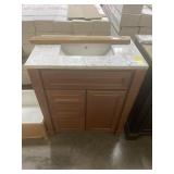 30" White/Brown Vanity Top w/Brown Base