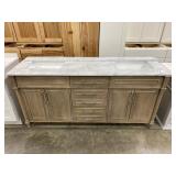 72" White/Grey Double Bowl Vanity Top w/Brown Base