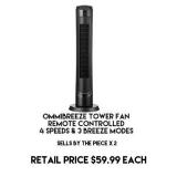 Omnibreeze Tower Fan w/Remote x 2