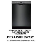Bosch 24" Front Control Bulit-In Dishwasher.