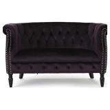 Velvet Loveseat with Scrolled Arms.
