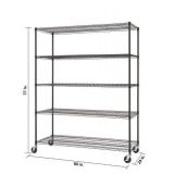 Black 5-Tier Rolling Steel Wire Shelving Unit.