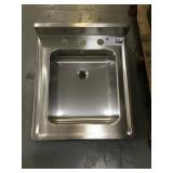 Wall mount stainless steel sink.
