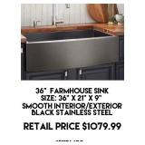 36" Black Stainless Steel Farmhouse Sink