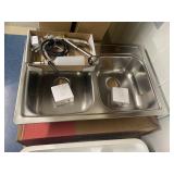 8" Double Bowl SS Kitchen Sink w/ Faucet