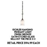 Kichler Hanging Pendant Light x 3