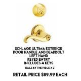 Schlage Ultima Exterior Door Handle & Deadbolt x 2