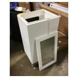 White Cabinet w/Mirror. Damaged.