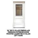 36" LH Deco Glass Fiberglass Prehung Exterior Door