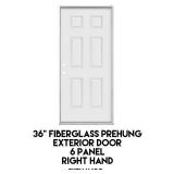 36" RH Fiberglass Prehung 6 Panel Exterior Door