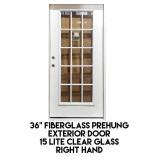 36" RH Fiberglass Prehung Exterior Door