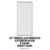 32" RH Fiberglass Prehung Exterior Door