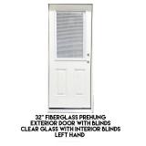 32" LH Fiberglass Prehung Exterior Door w/Blinds