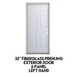 32" LH Fiberglass Prehung Exterior Door