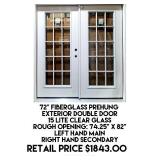 72" Fiberglass Prehung Exterior Double Door