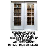 72" Fiberglass Prehung Exterior Double Door