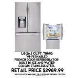 LG 26.2cu.ft Thinq Wi-Fi French Door Refrigerator