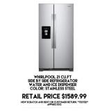 Whirlpool 21cu.ft Side by Side Refrigerator