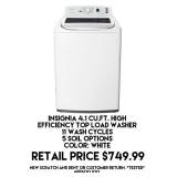 Insignia 4.1cu.ft High Efficiency Top Load Washer