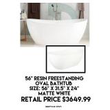56" Resin Freestanding Oval Bathtub
