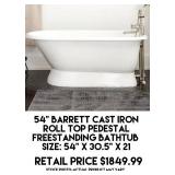 54" Cast Iron Roll Top Pedestal Freestanding Tub