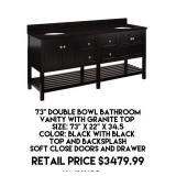 73" Double Bowl Bathroom Vanity w/Granite Top